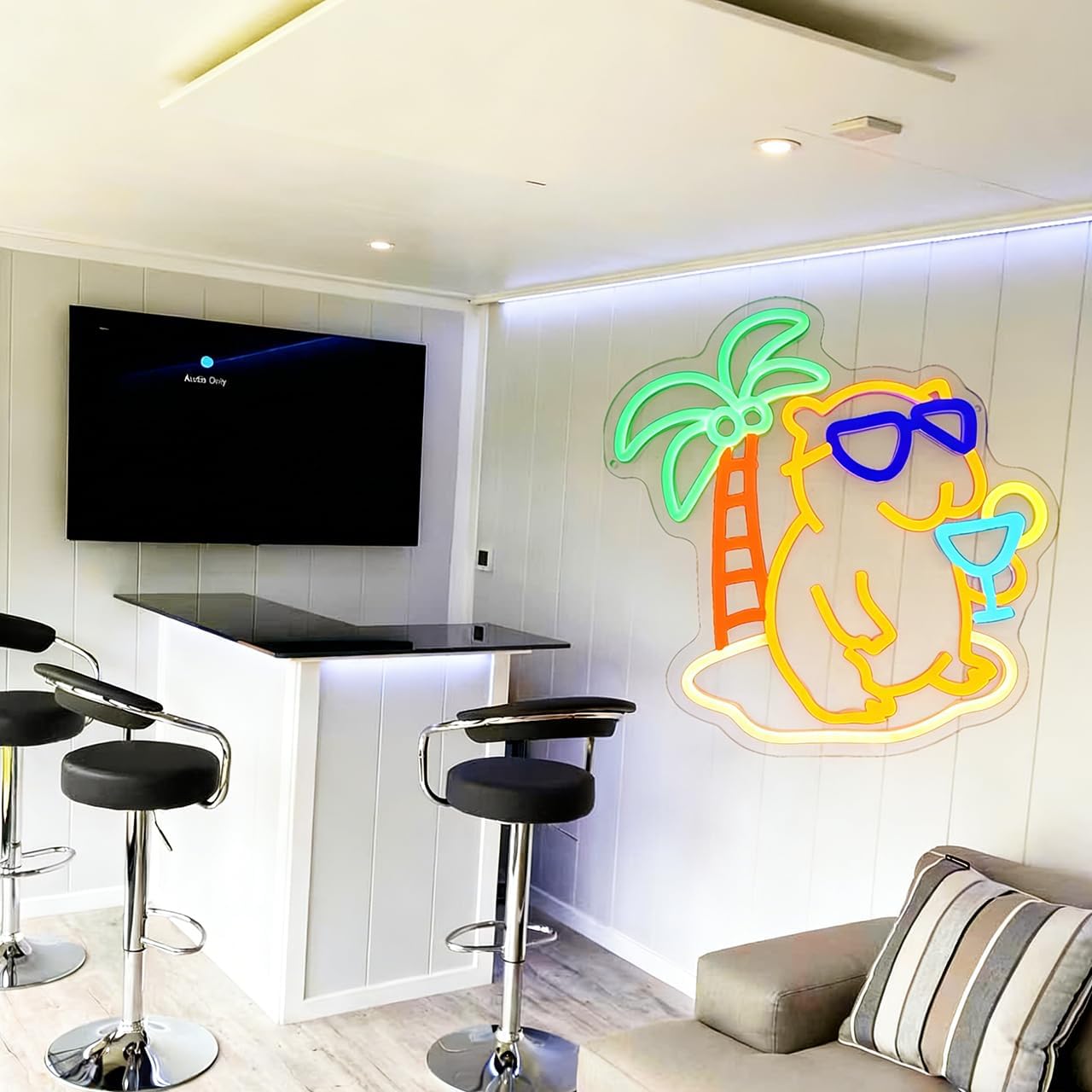 Beach Capybara Neon Sign Cocktails Ber Neon Sign for Wall Decor, Dimmable LED Beer Light Sign with USB Power for Bedroom Pub Bar Shop Party Man Cave Gift Decor