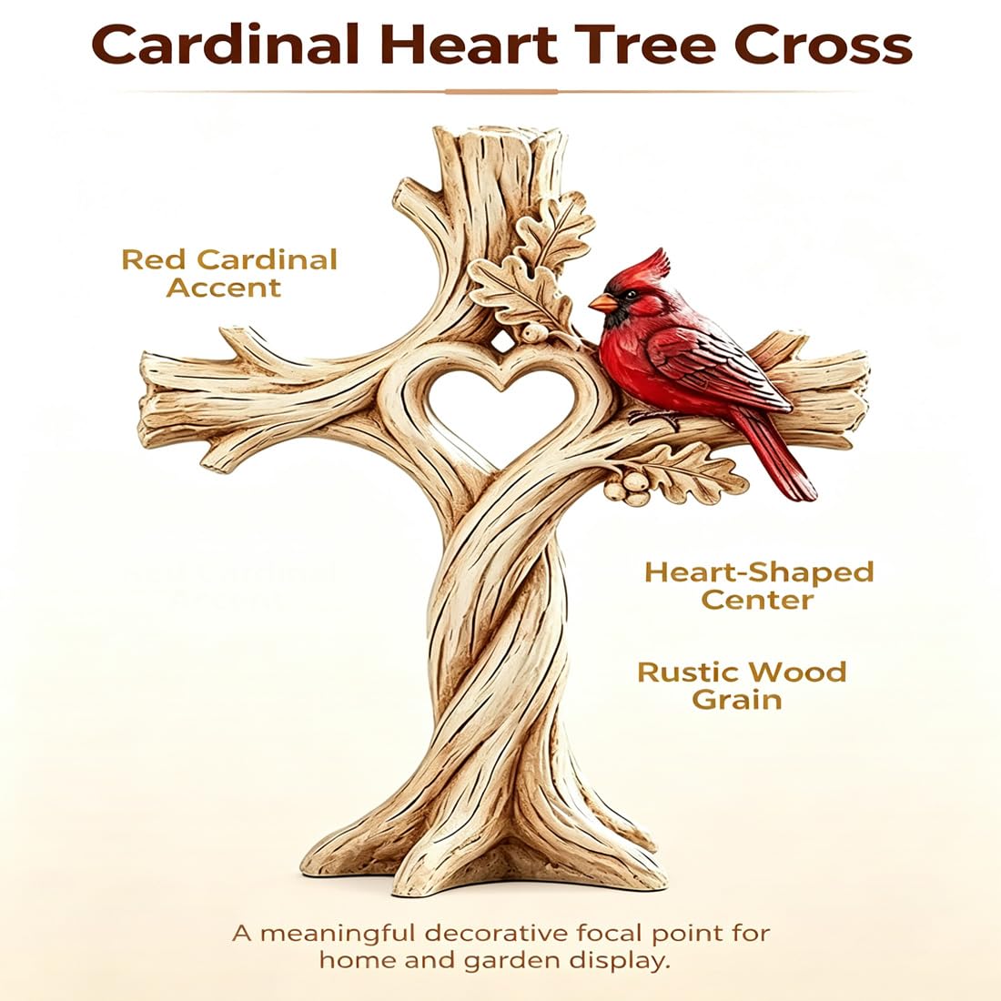 Árbol del Corazón del Cardenal Cruzado – Madera Maciza Tallada a Mano (2 piezas)