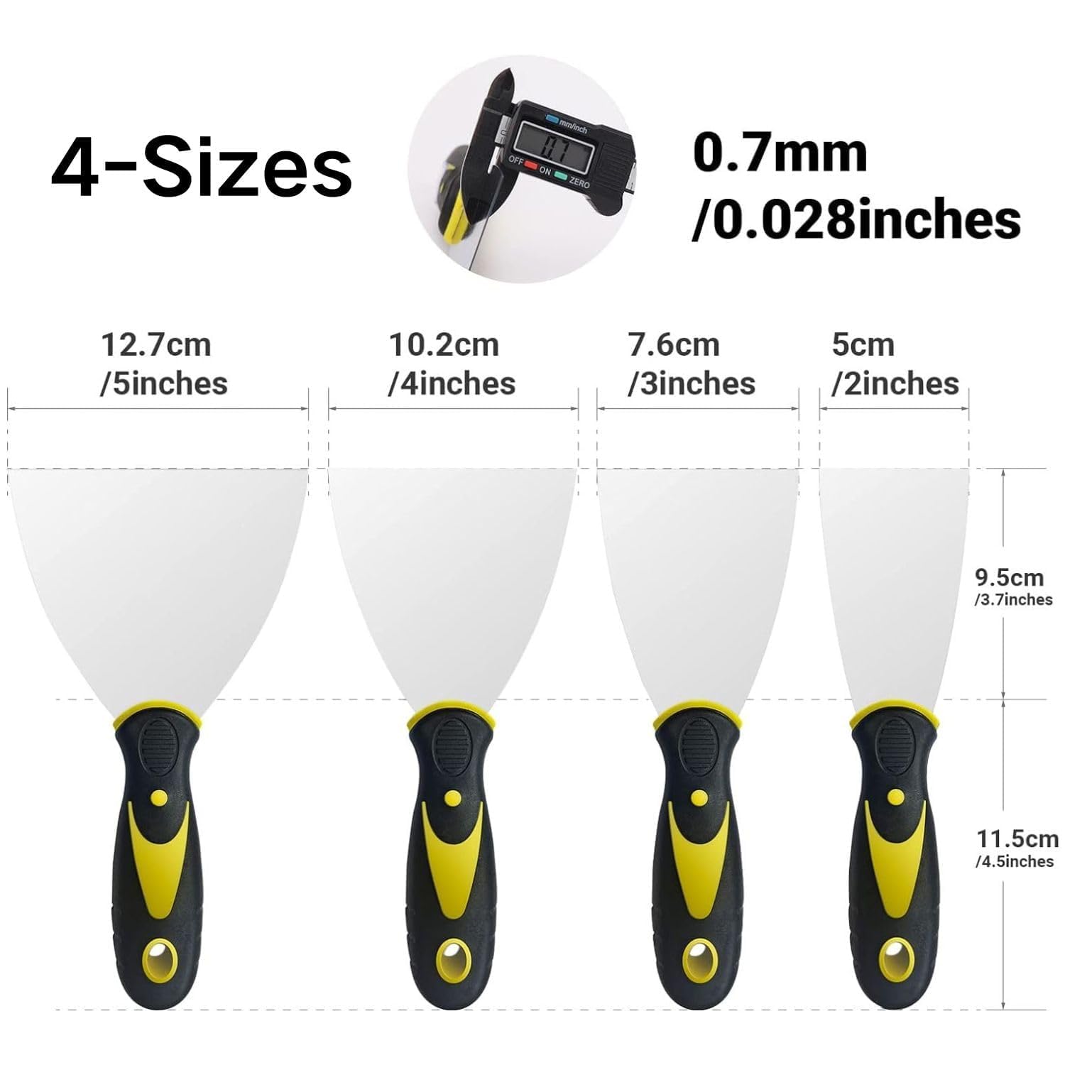 Set 5 Raschietti In Acciaio Inox - Per Rimuovere Vernice, Carta Da Parati E Stucco | Spatole Professionali - Foto 5