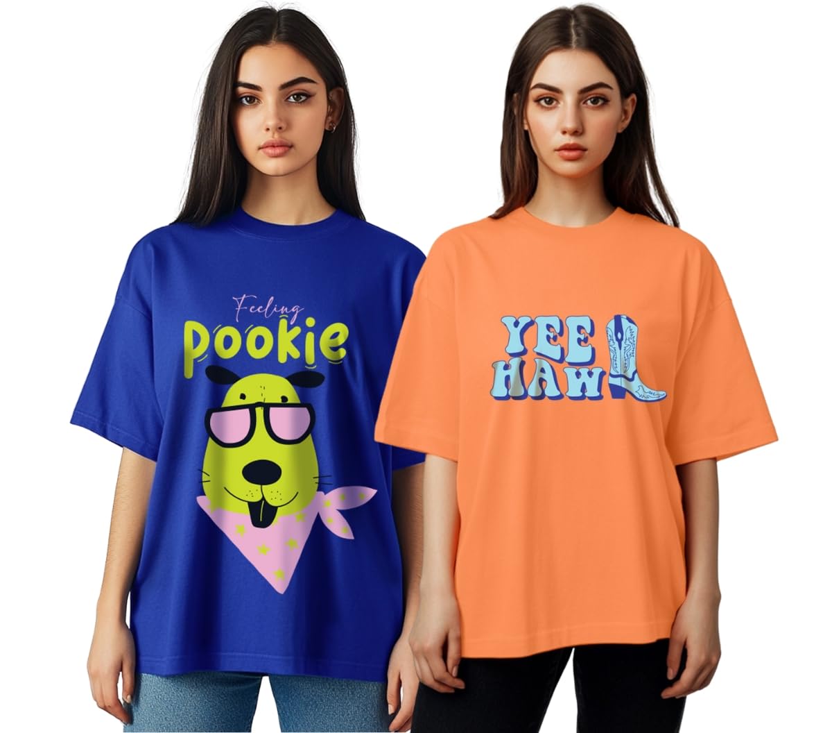 juneberry 100% Pure Cotton, Pack of 2,Round Neck, Oversized Loose,Drop Shoulder,Graphic Printed, Half Sleeve T-Shirts for Women & Girls, in Different Colors, with Sizes Range from S to 2XL.-picture-7