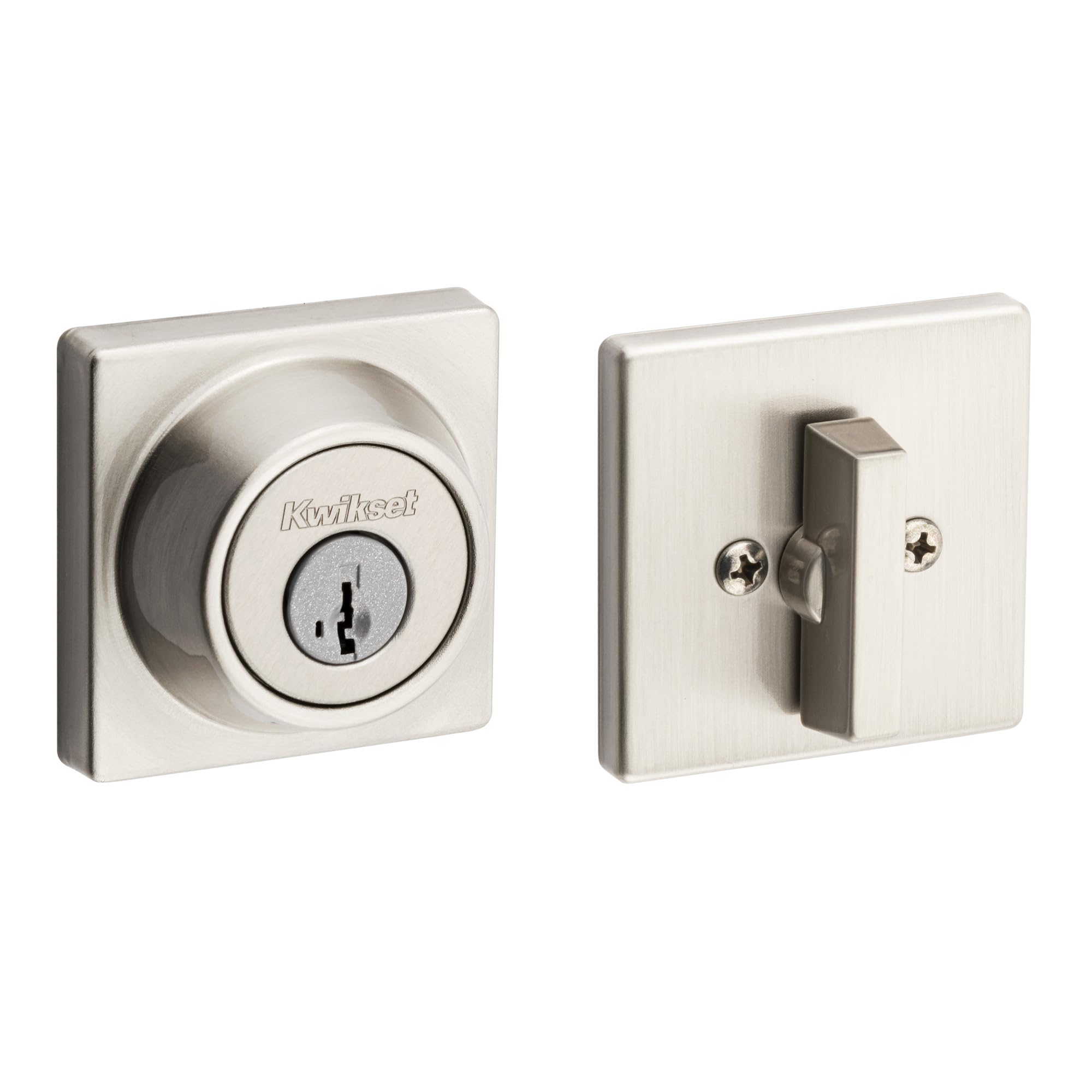 660 Contemporary Deadbolt Deadbolt Lock, Satin Nickel Square Exterior Keyed Front Entry Door, Pick Resistant SmartKey Rekey Security, Single Cylinder Dead Bolt, with Microban Protection