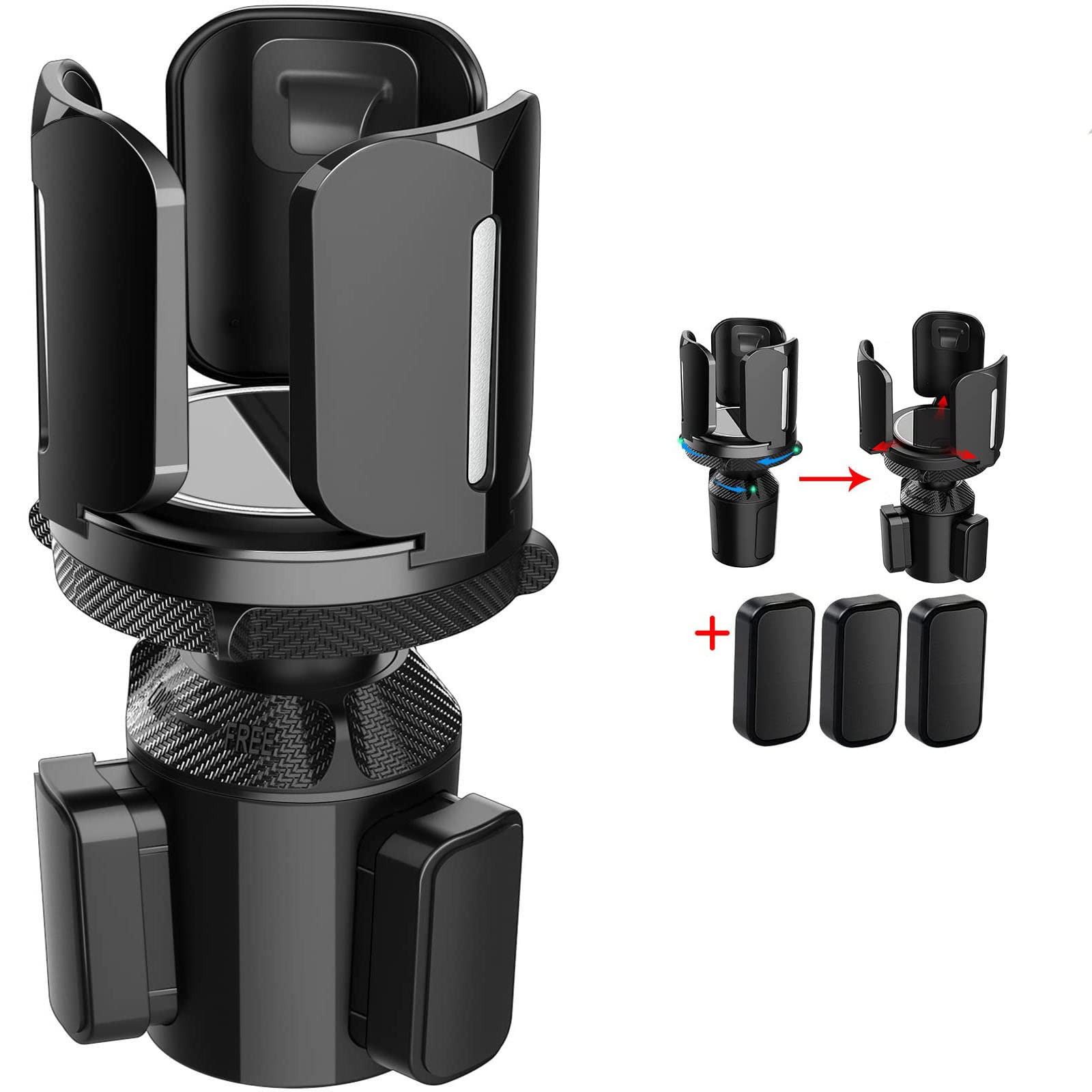 HBSTUDIO Cup Holder Expander for Car,Upgraded Expandable Car Cup Holder Adapter with Adjustable Expander Base, Large Bottles Coffee Mug & Big Drinks(Black)