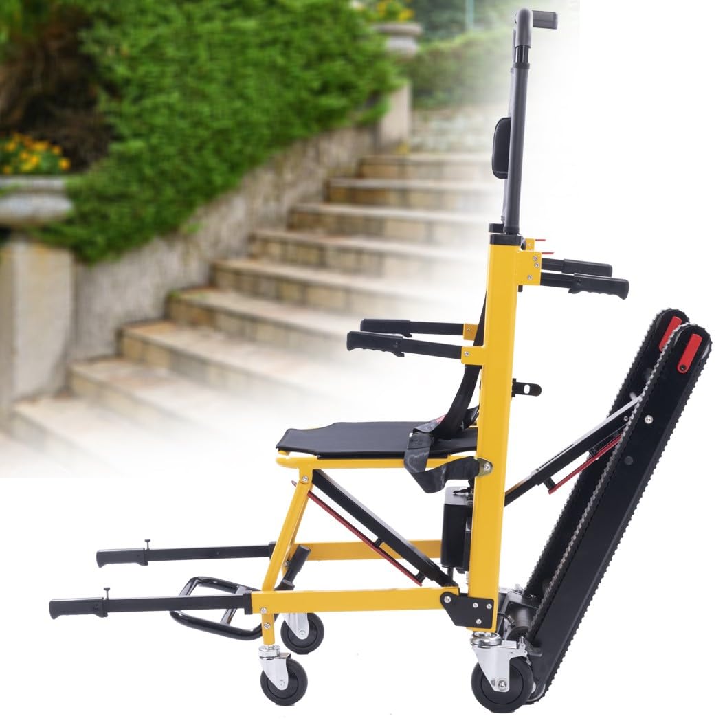 HZWJD Sollevamento Elettrico per Sedia A Rotelle per Arrampicata su Scale,Montascale per Anziani,Sedia per Scale su E Giù Senza Sforzo,Carrello per Scale Elettrico,Carico 200 kg Yellow