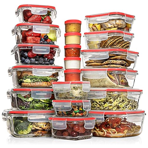 Image of Razab 35 Pc Set Glass Food Storage Containers with Lids - Meal Prep Airtight Bento Boxes BPA-Free 100% Leak Proof (15 lids,15 glass & 5 Plastic Sauce /Dip Containers)