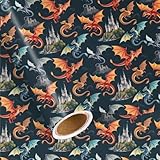 Pineraap Dragon Wrapping Paper Roll, 17In x 16.4Ft - Mini Roll - Magical Dragon and Castle Design Gift Wrap Papers for Boys Girls Birthday, Gift Packing Art Paper for Baby Shower, Magical Party Decor