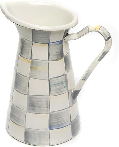 Miniatura 1 de MACKENZIE-CHILDS Sterling Check - Práctica jarra esmaltada con boquilla para agua, flores y más, tamaño mediano