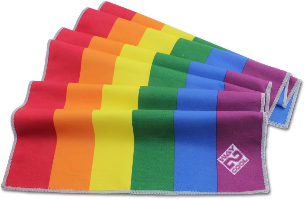 Way 2 Cool Rainbow Microfiber Cooling Towel, Running, Swimming, Yoga, Fitness, Pilates, Golf