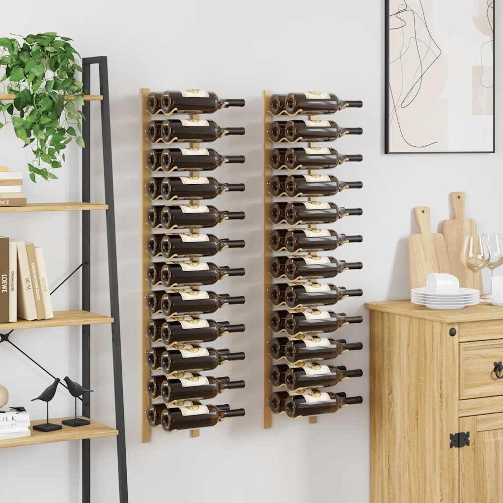 Wand-Weinregal aus goldenem Eisen für 24 Flaschen, 2 Stück, modernes Flaschenregal für Küche, Bar, Speisekammer, praktische Weinaufbewahrung und stilvolle Lagerung