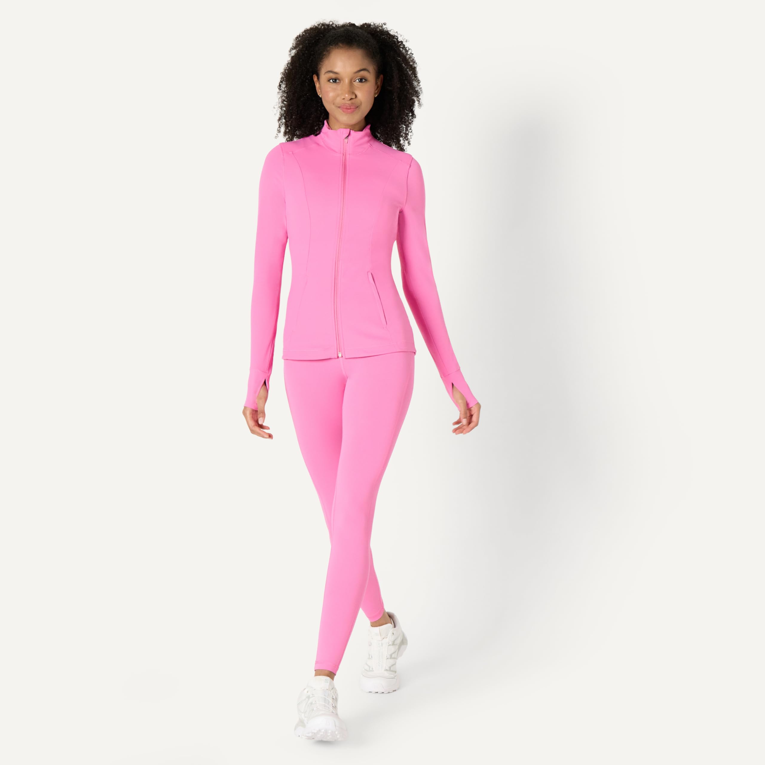 Amazon Essentials Femme Veste à Col Zippé Active FormFlex Ultra Douce, avec Fermeture Éclair à l’Encolure et Manches Longues, Coupe Ajustée