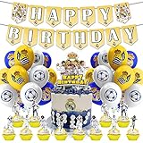 Real Madrid CF Birthday Party Decorations Cristiano Ronaldo Soccer Theme Party Supplies Karim Benzema Bale Party Favors includes Happy Birthday Banner Cake Topper Cupcake Toppers Balloons