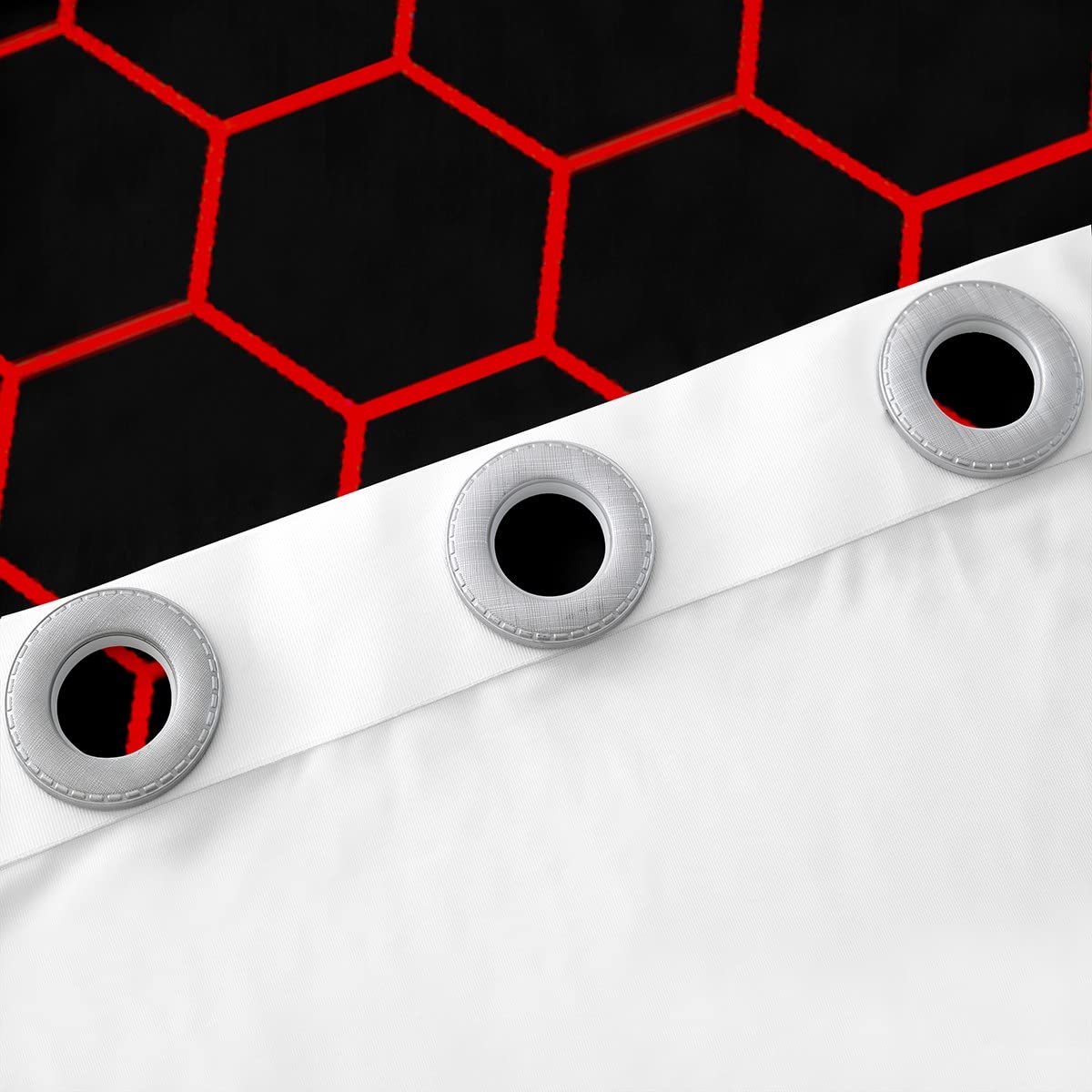 Loussiesd Geometryczna zasłona geometryczna o strukturze plastra miodu zaciemniające zasłony okienne do sypialni sześciokątne geometryczne czerwone czarne zasłony zaciemniające (30%-50%) ule zasłony
