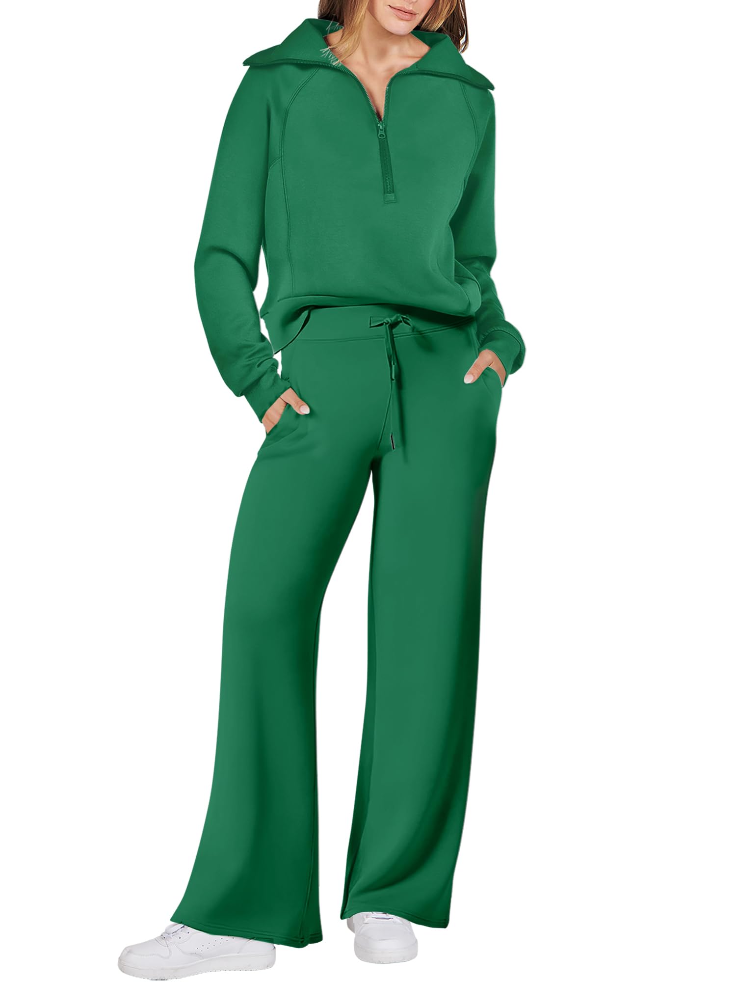 ANRABESS Women 2 Piece Outfits 2025 Fall Fashion Airport Wide Leg Pants Lounge Set Leisure Travel Vacation Clothes Sweatsuits