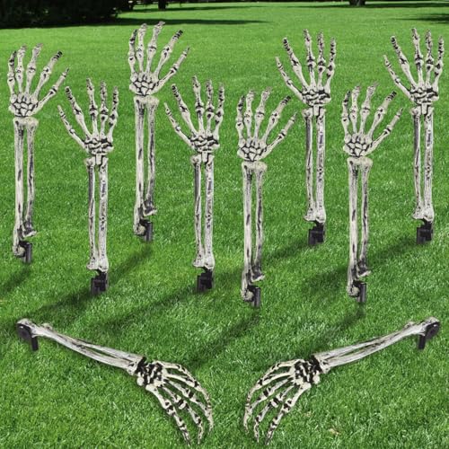 DIYDEC 10 PCS Halloween Skeleton Arms Decoration Realistic Skeleton Hands for Garden Lawn Graveyard Decor Skeleton Stakes Yard Sign for Outdoor Indoor Party Supply