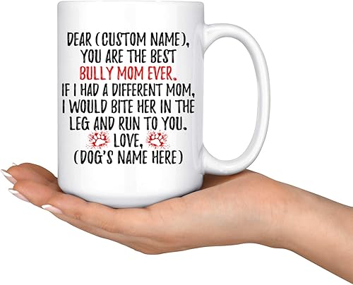 Miniatura 2 de Taza personalizada de American Bully Mom, Bully Dog Mujeres, Bully Dog Mom, regalo de dueño de perro American Bully, taza de perro Bully (15 onzas)
