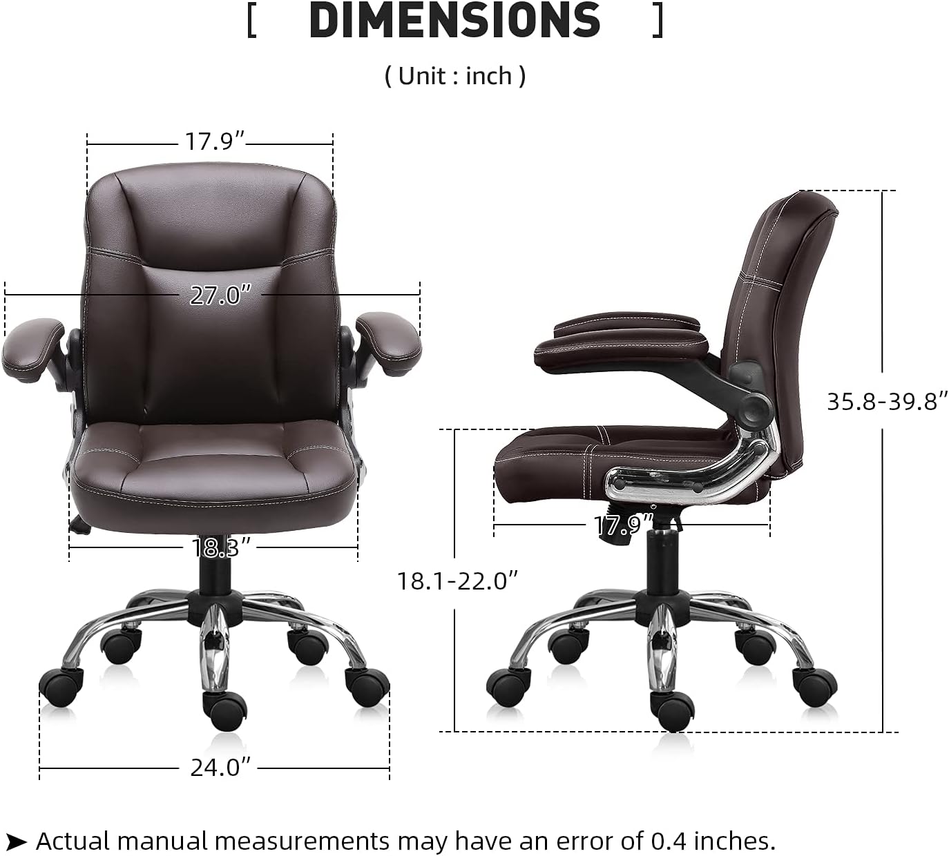 B2C2B Ergonomic Executive Home Office Desk Chairs for Adults,Comfy PU Leather Computer Chairs,Mid-Back Rolling Task Chair with Flip-up Arms and Wheels,Swivel,Black : Home & Kitchen