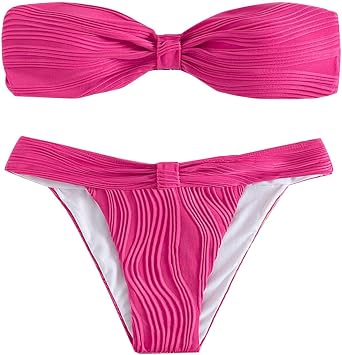 Bikini Sets for Women Sexy Push up Strapless Bandeau Cheeky Swimsuit Solid Texture High Cut Summer Beach Bathing Suit