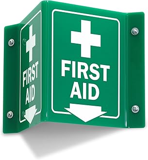 Projecting V-Sign : First Aid with Down Arrow, PVC Water Proof Sticker Fixed on SunBoard