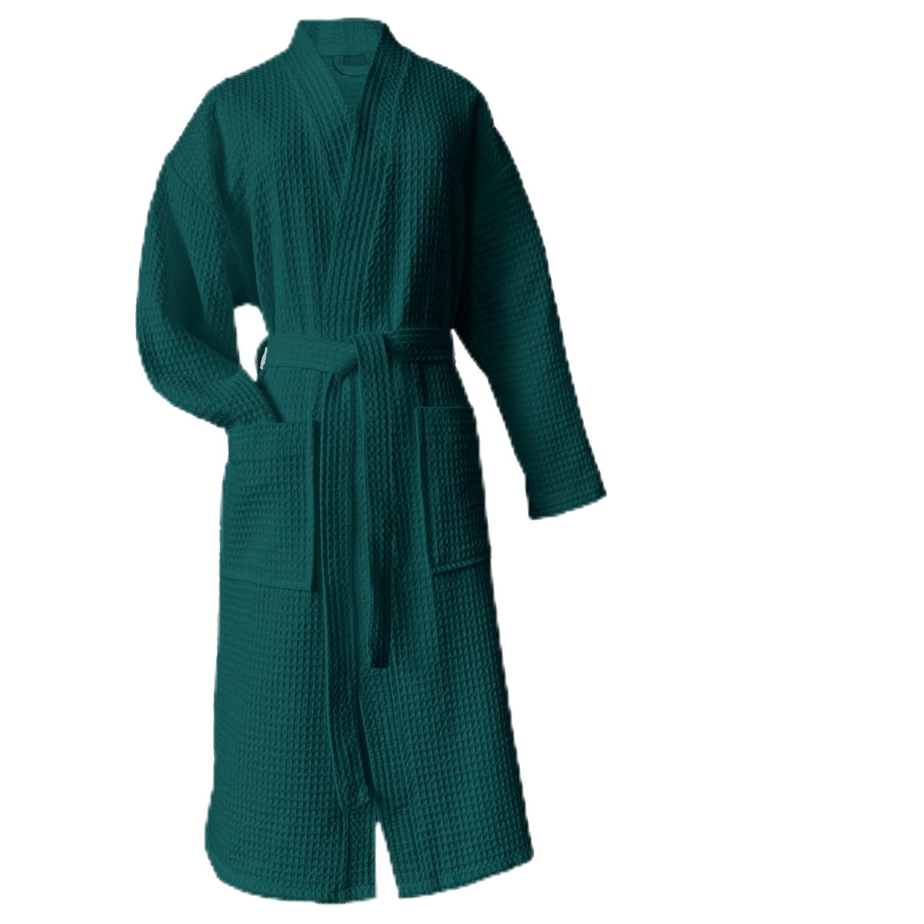 heimtexland ® Bademantel Waffelpique Reisebademantel Saunamantel 100% Baumwolle Oekotex leicht schnelltrocknend hautfreundlich für Damen und Herren Typ881 Smaragd M