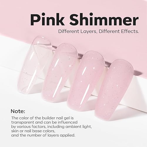 Miniatura 3 de modelones Builder Gel de uñas, 8 en uno, esmalte de uñas de gel constructor con purpurina rosa nude, esmalte de gel con base de goma iridiscente