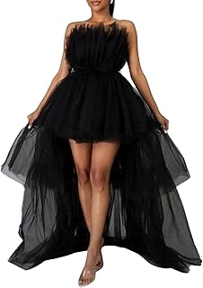 Women´s High Low Tulle Dress Strapless Off Shouler Layered Cocktail Part...