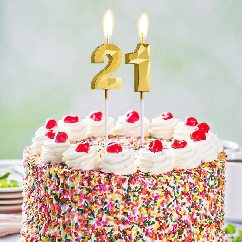 Image of Unscented Number 21 Or 12 Cake Wax Candles For 12Th Or 21St Birthday Party /Anniversary Celebration Party | Cake Decoration | Gold