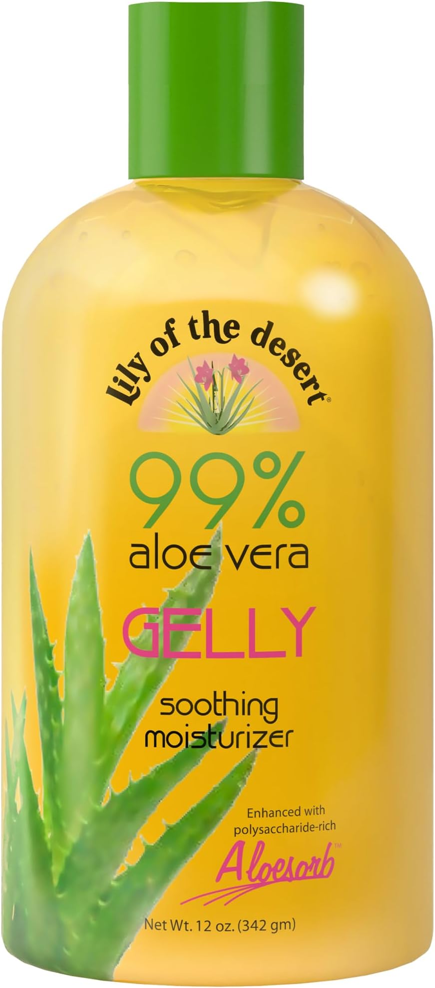 Lily Of The Desert Gelly Moisturizer - 99% Organic Aloe Vera Gel for Skin, After Sun Care with Aloe, Vitamin E Oil, and Vitamin C for Sunburn Relief, 12 Fl Oz