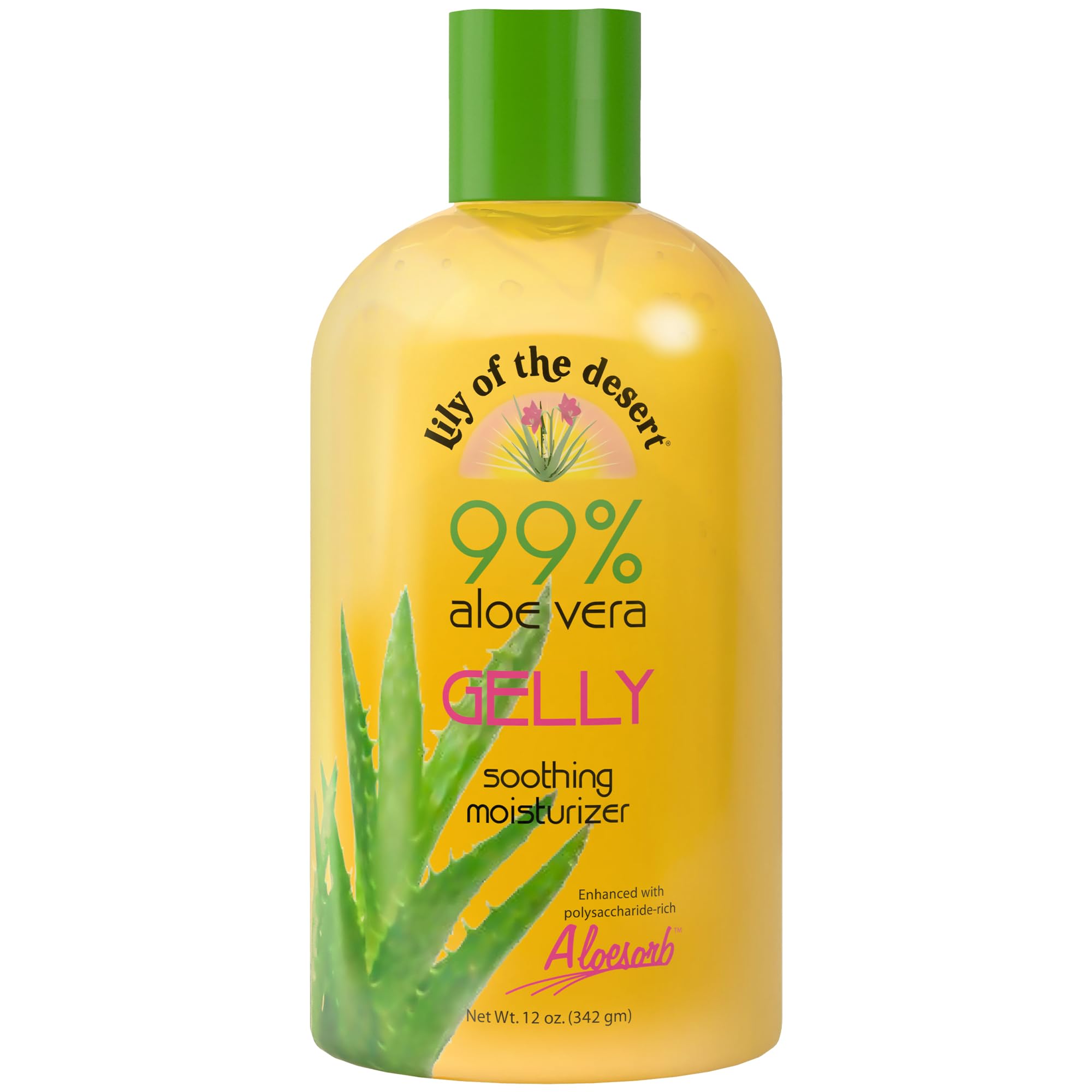 Lily Of The Desert Gelly Moisturizer - 99% Organic Aloe Vera Gel for Skin, After Sun Care with Aloe, Vitamin E Oil, and Vitamin C for Sunburn Relief, 12 Fl Oz