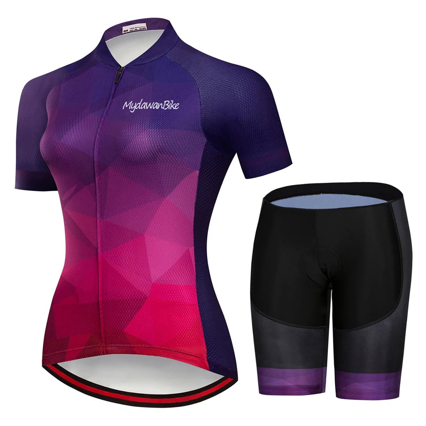 Vêtements Cyclisme Femme Tenue Cycliste Été, Maillot de Velo VTT Manche Courte MTB Jerseys et Cuissard à Bretelle avec 9D Coussin Gel,Ensemble Combinaisons de Cycling Respirant Séchage Rapide