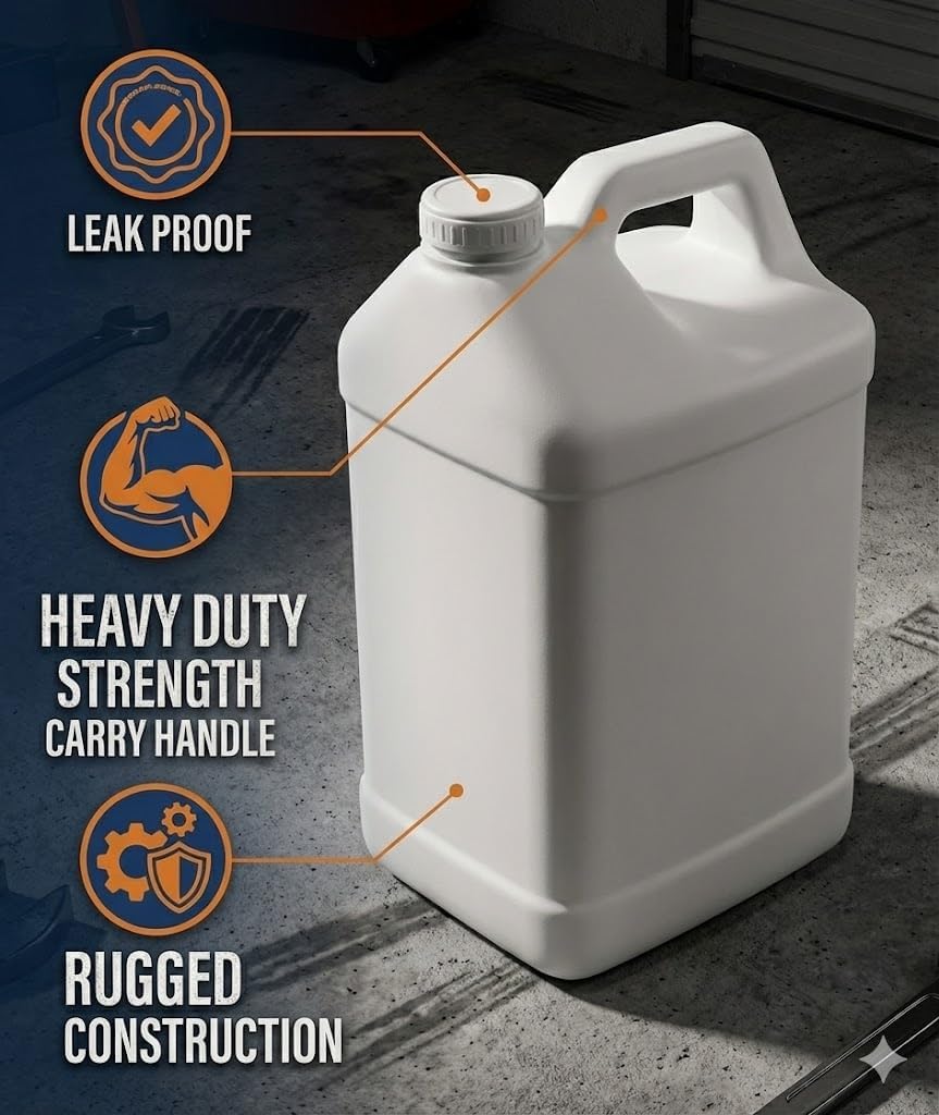 kitchentoolz 2.5 Gallon Water Jug – Heavy-Duty HDPE Carboy for Automotive Used Oil & Liquid Storage – 10 Quart Mixing Container with Secure Lid – Made in USA - White Pack of 2
