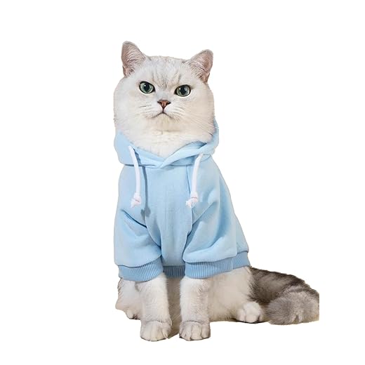 QWINEE Basic Dog Hoodie Sweatshirt Puppy Sweater Warm Cat Costumes Pet Clothes for Chihuahua Puppy Kitten Small Medium Dogs Light Blue Large