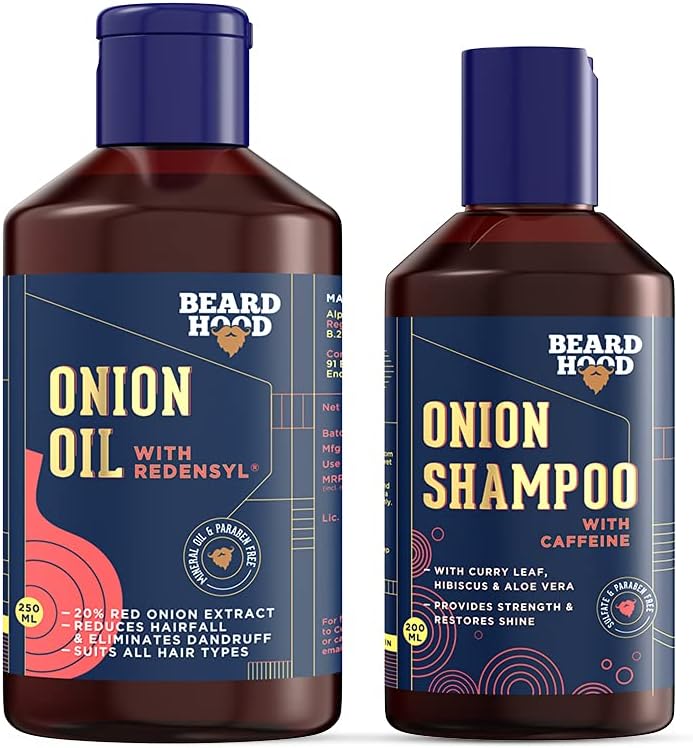 Beardhood Red Onion Oil & Shampoo Combo with Redensyl & Caffeine For Hairfall Control (Oil + Shampoo)