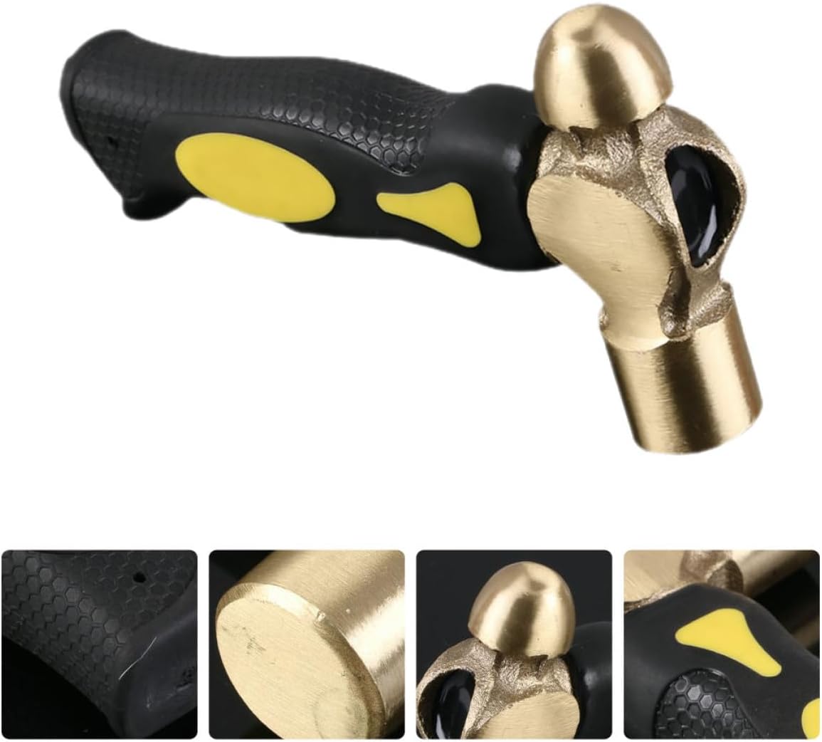 DOITOOL 1Lb Round Head Brass Stamping Hammer with Short Handle for Jewelry Making, Double-Face Copper Hammer for Metal Crafting and Beading