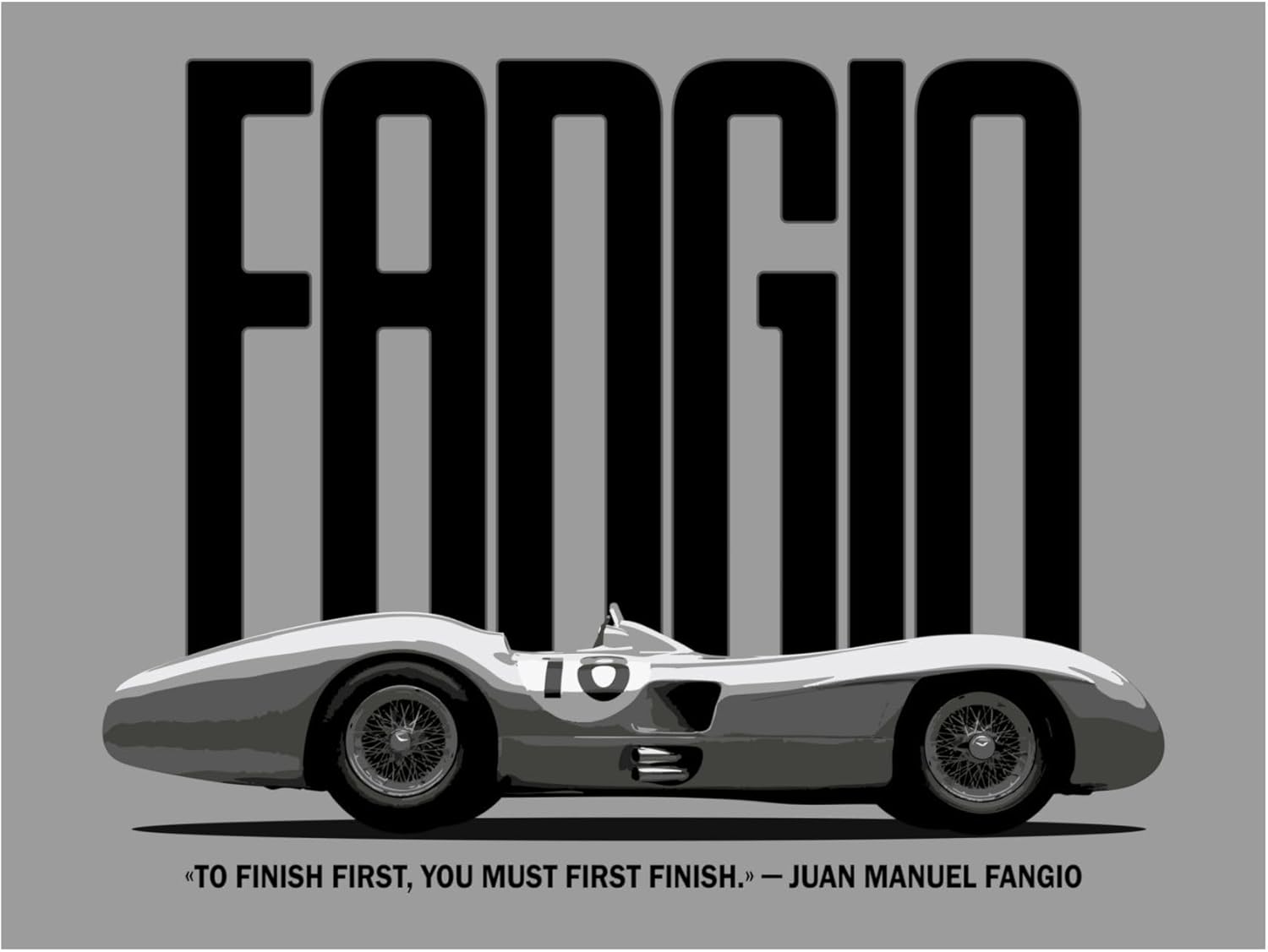 Fangio Vintage Racing Poster | Mercedes W196 Streamliner Wall Art | Formula History Art Print | Best Home, Office, Garage Décor Gift for F1 Fans