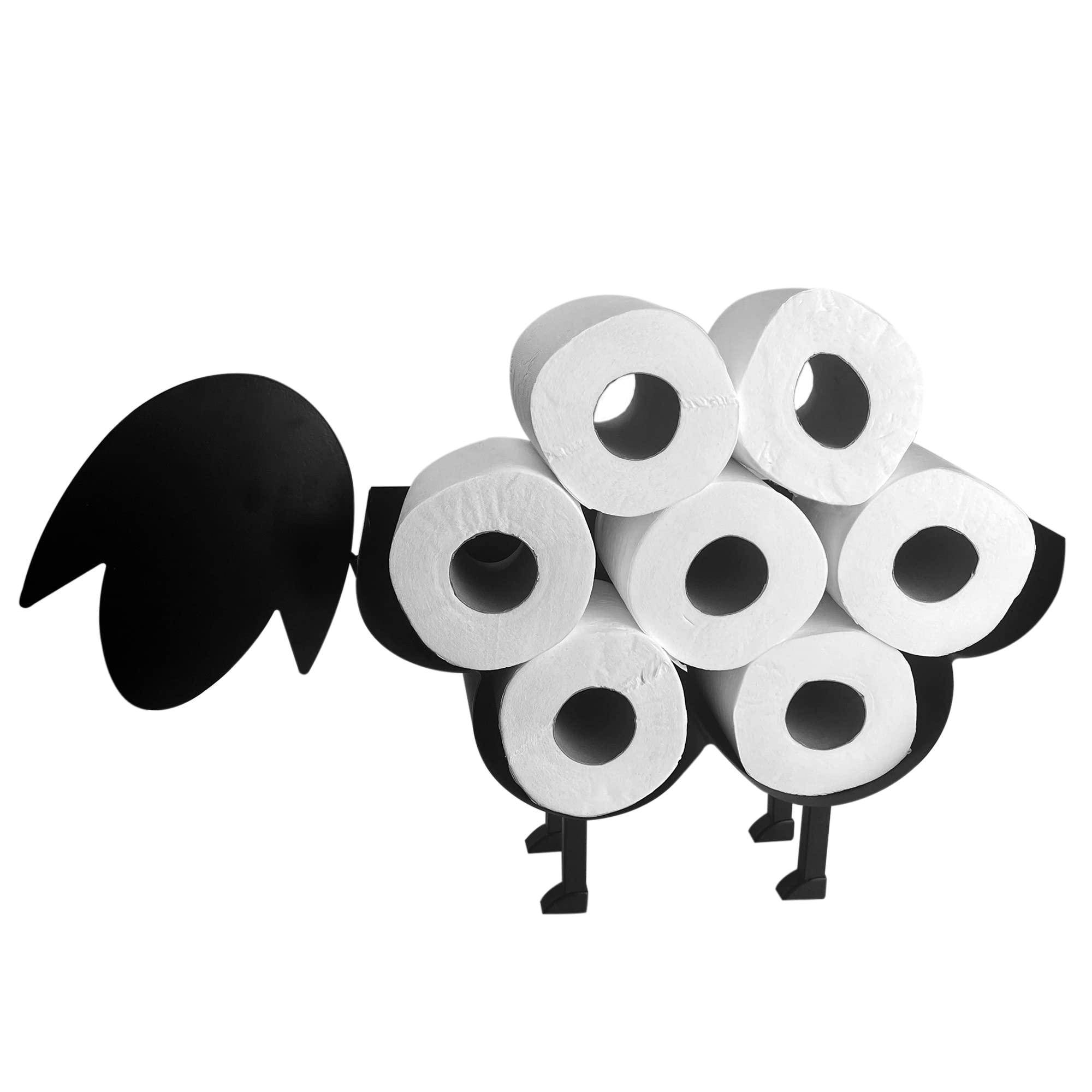 Finetree Black Sheep Toilet Roll Holder Free Standing Novelty Toilet Paper Stand Bathroom Loo Roll Storage Wall Mounted Free Standing