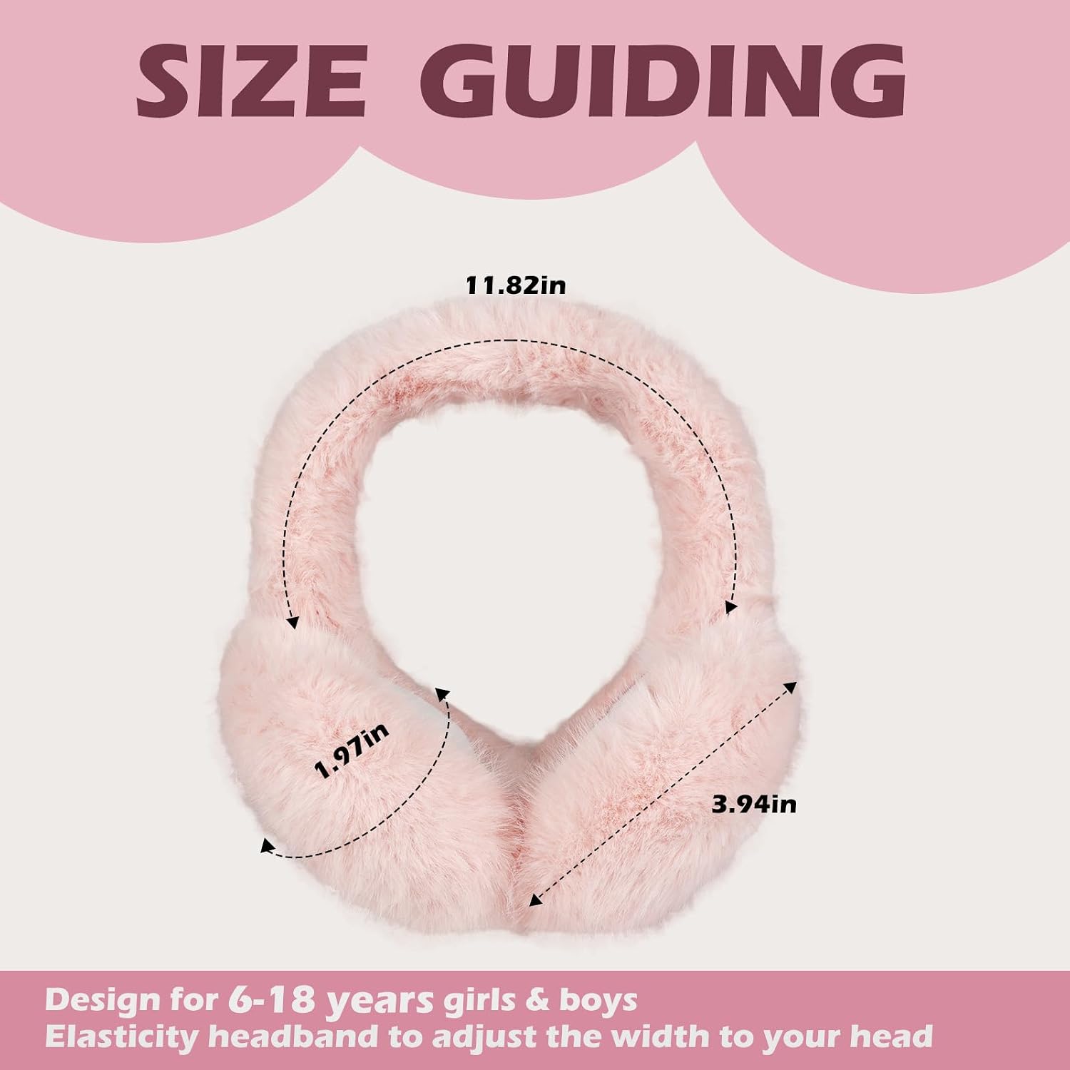 Surblue Winter Ear Muffs for Kids Girl Boy Cute Warm Earmuffs Foldable Cold Weather Fuzzy Cozy Ear Warmer Ages 6-18