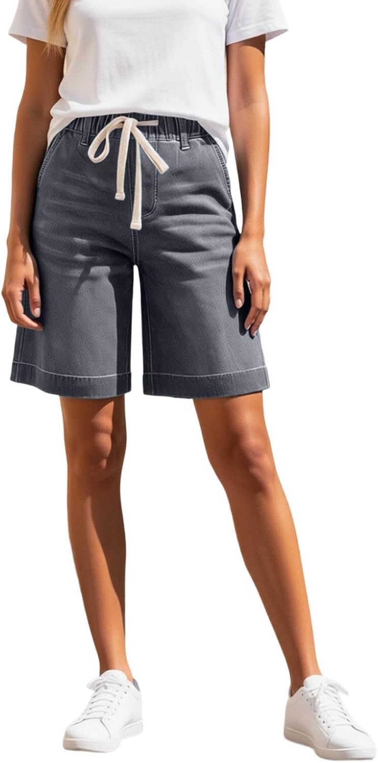 Women's Denim Shorts 2026 Summer High Waisted Wide Leg Stretchy Jean Short Comfy Baggy Knee Length Pants Streetwear