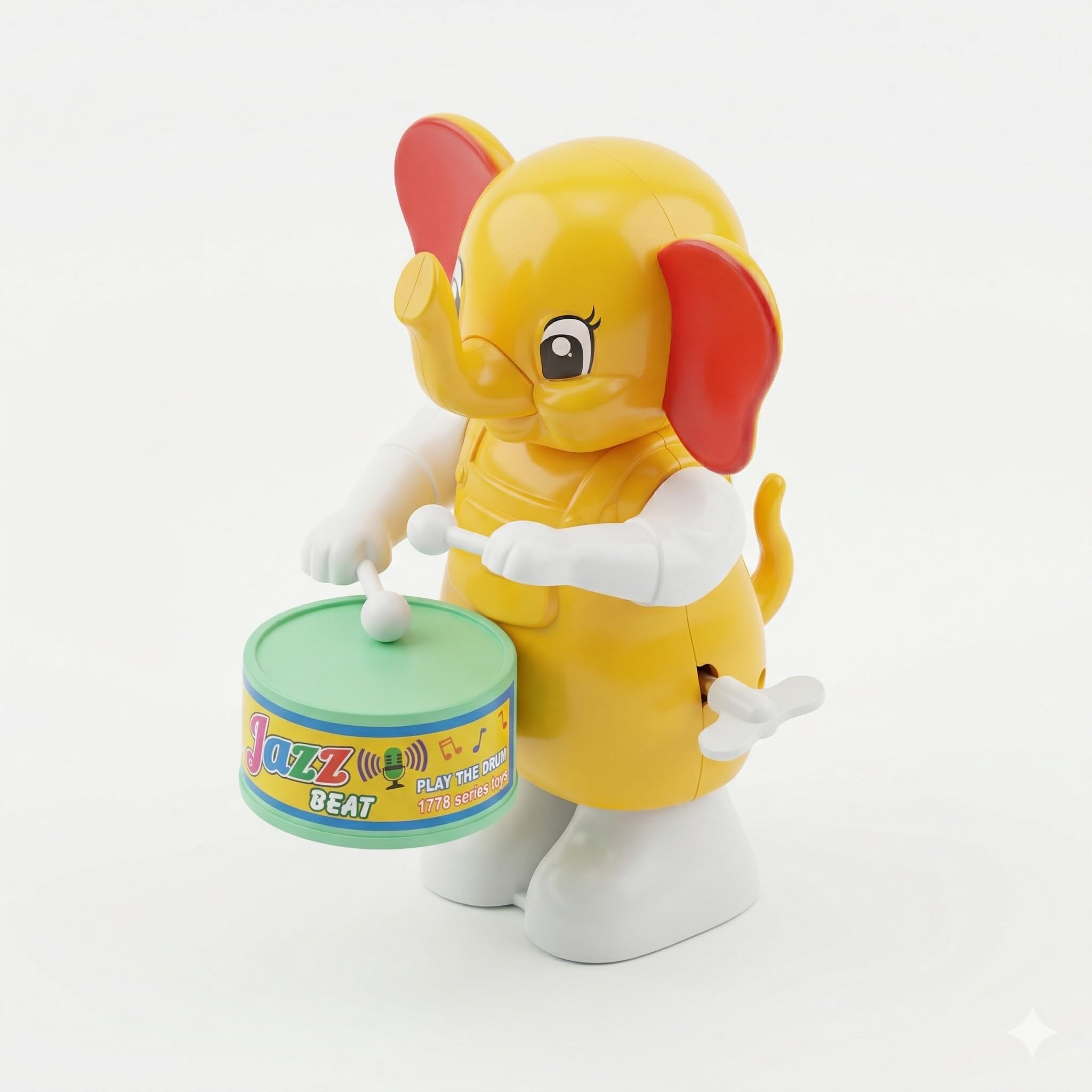 Kids Aura Toy’s Wind Up Elephant Drummer Jazz Beat Musical Toy, No Batteries Required Mechanical Clockwork Toy with Drumming Action for Toddlers and Kids, Durable Yellow Plastic-image-12