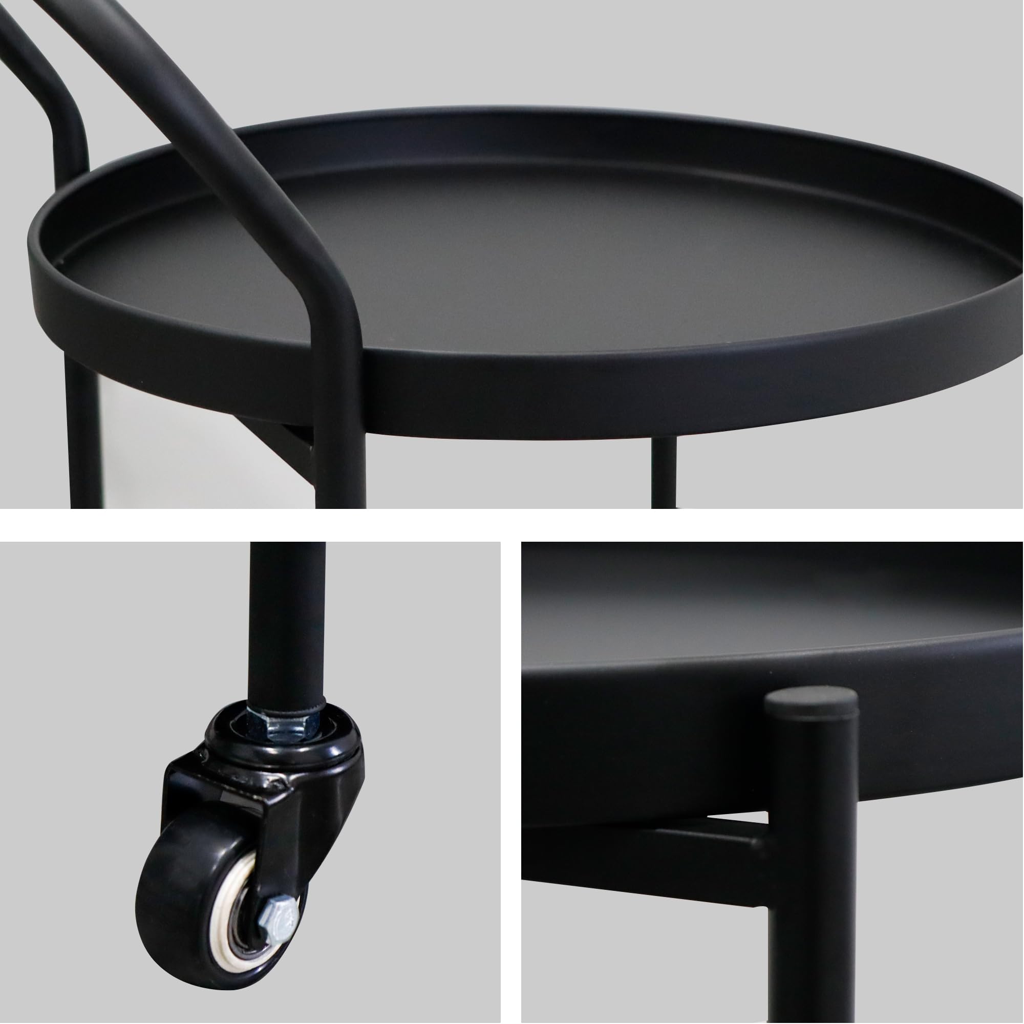 TRIROCKS Elegante Carro Bar Redondo de 78 cm de Alto, 3 Niveles Metálico con Ruedas, Carrito de Servicio para Cocina y Entretenimiento (Negro)