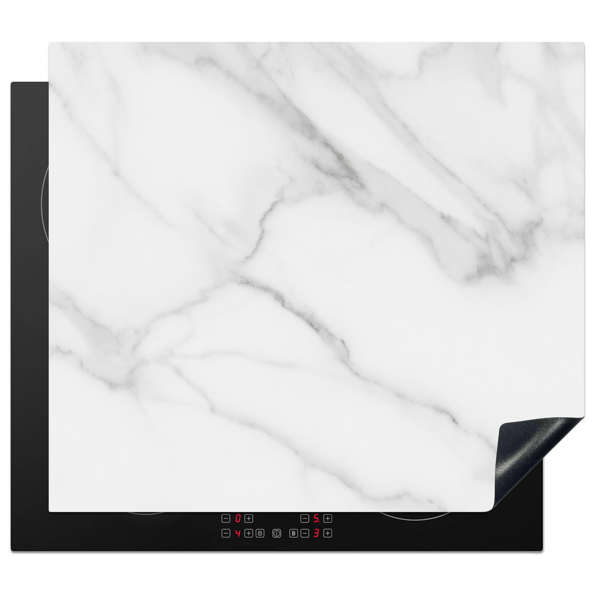 KitchenYeah© Herdabdeckplatte Einteilig Induktionsmatte Küche Abdeckung Ceranfeld Herd Abdeckplatte Deko Vinyl Matte Aufrollbar Marmor - Structure - Weiß - Grau - Stein - Marmoroptik - 60x52 cm