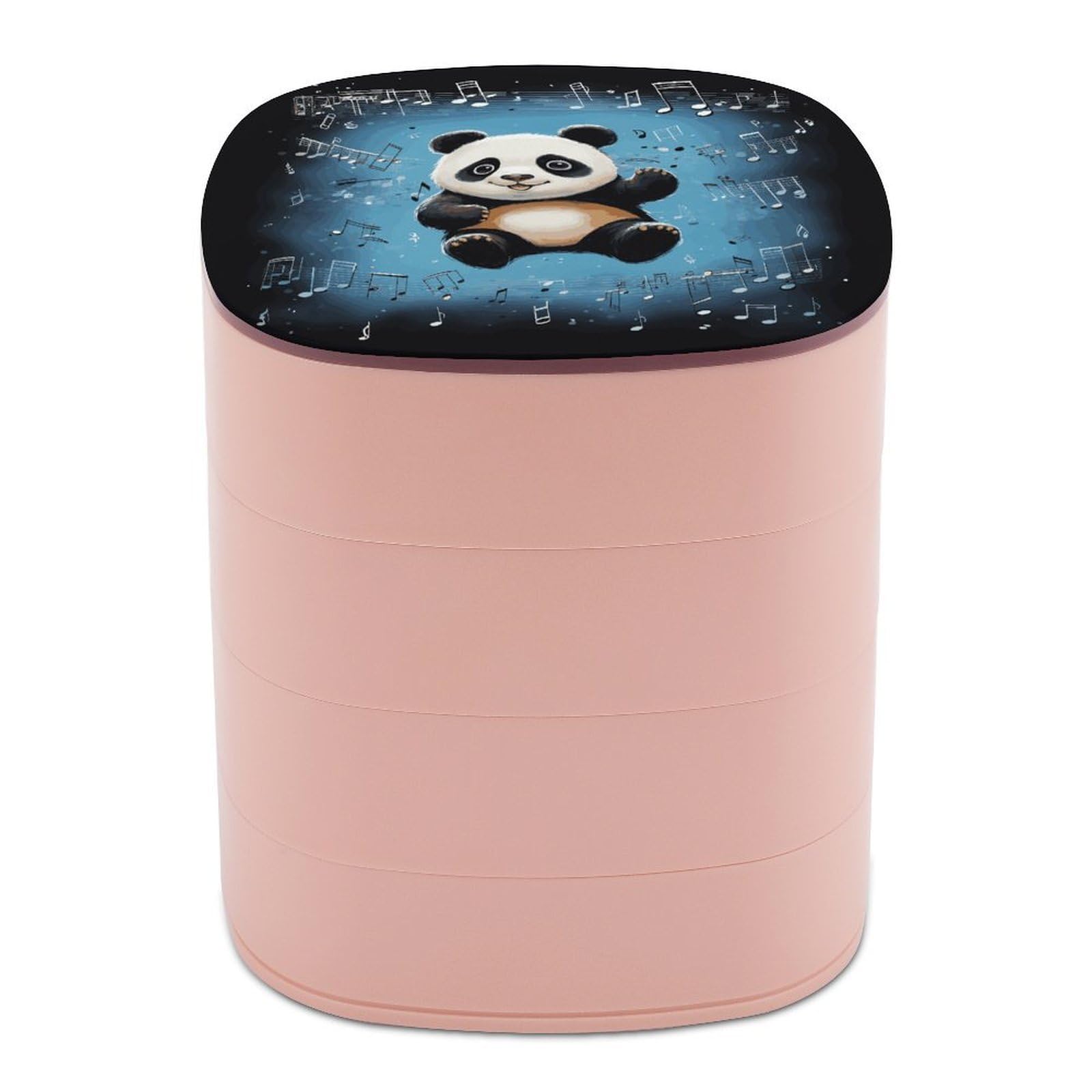 VstaDank Panda Dancing on Musical Notes Jewelry Box 360° Rotatable Jewelry Organizer 4 Layers Jewelry Case with Lid Fashion Portable Earring Holder for Bracelets Rings Bracelets Vanity