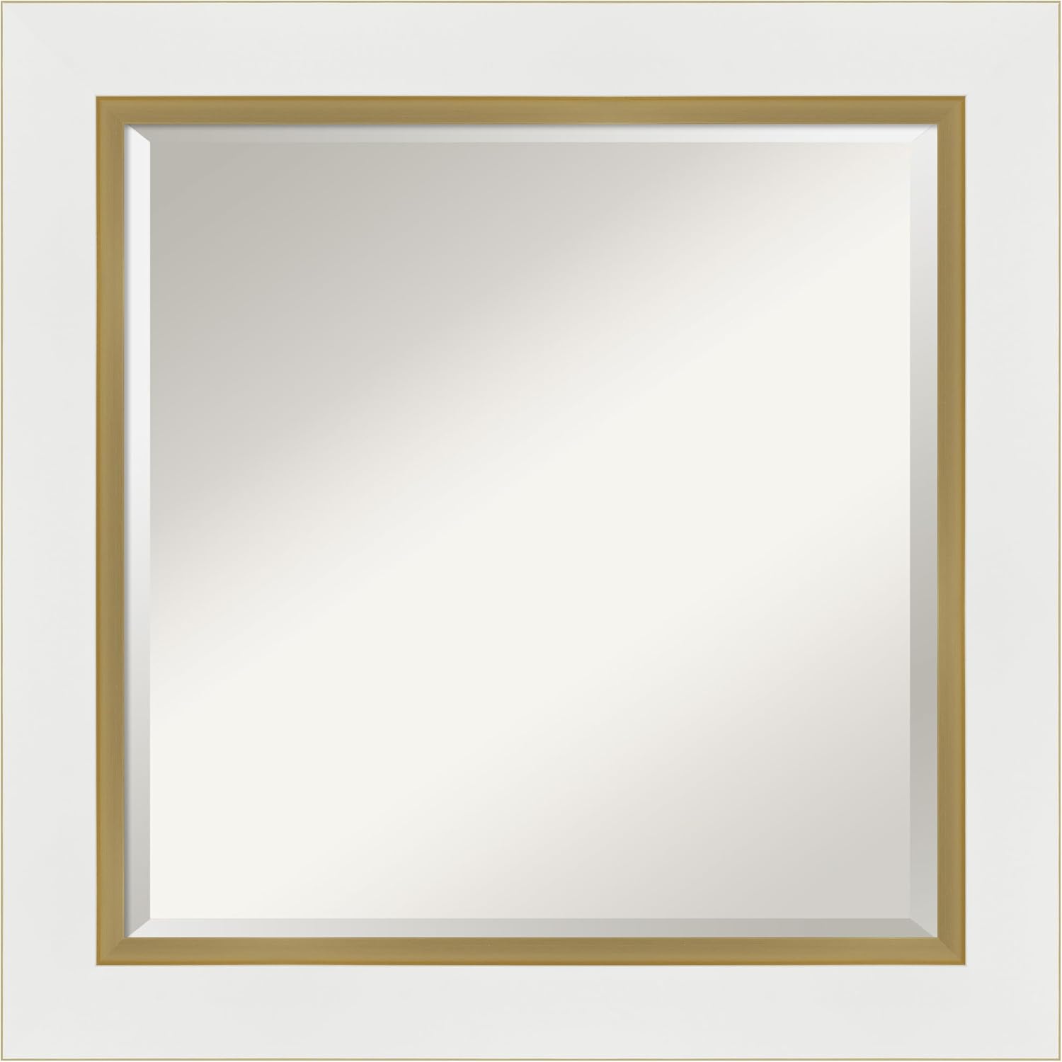 Amanti Art White Bathroom Mirror for Over Sink, 25x25 Eva White Gold Square Vanity Mirror, Medium Modern Frame, Hangs Horizonally and Vertically, Bathroom Wall Decor, Beveled Edge
