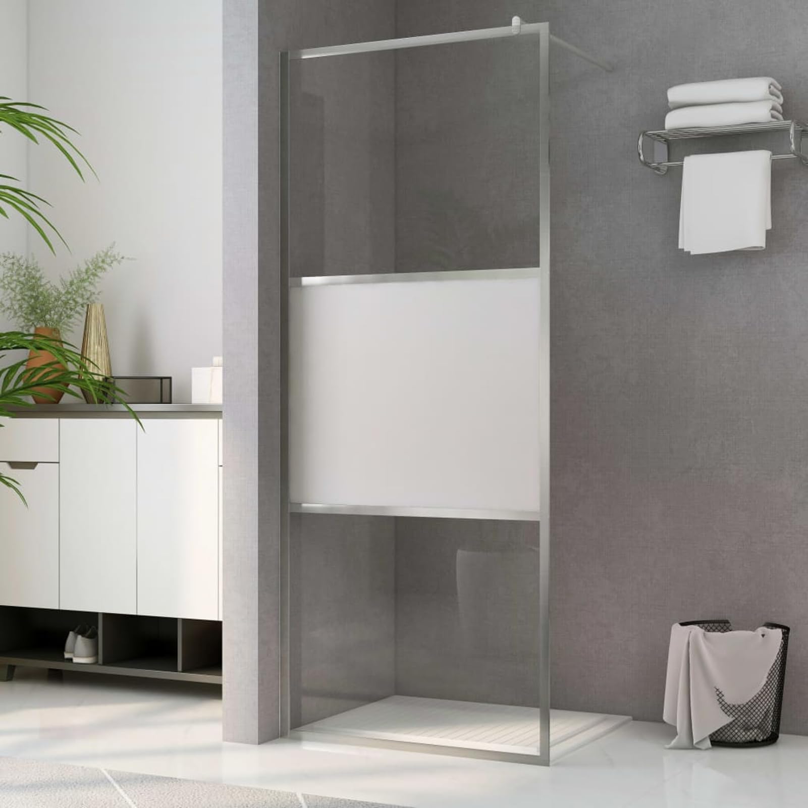 Gecheer Mamparas de Ducha Pantalla,Mampara Ducha Fija de Vidrio ESG,Mampara de Ducha Frontal Panel Fijo Estilo Industrial Medio Esmerilado 80x195cm