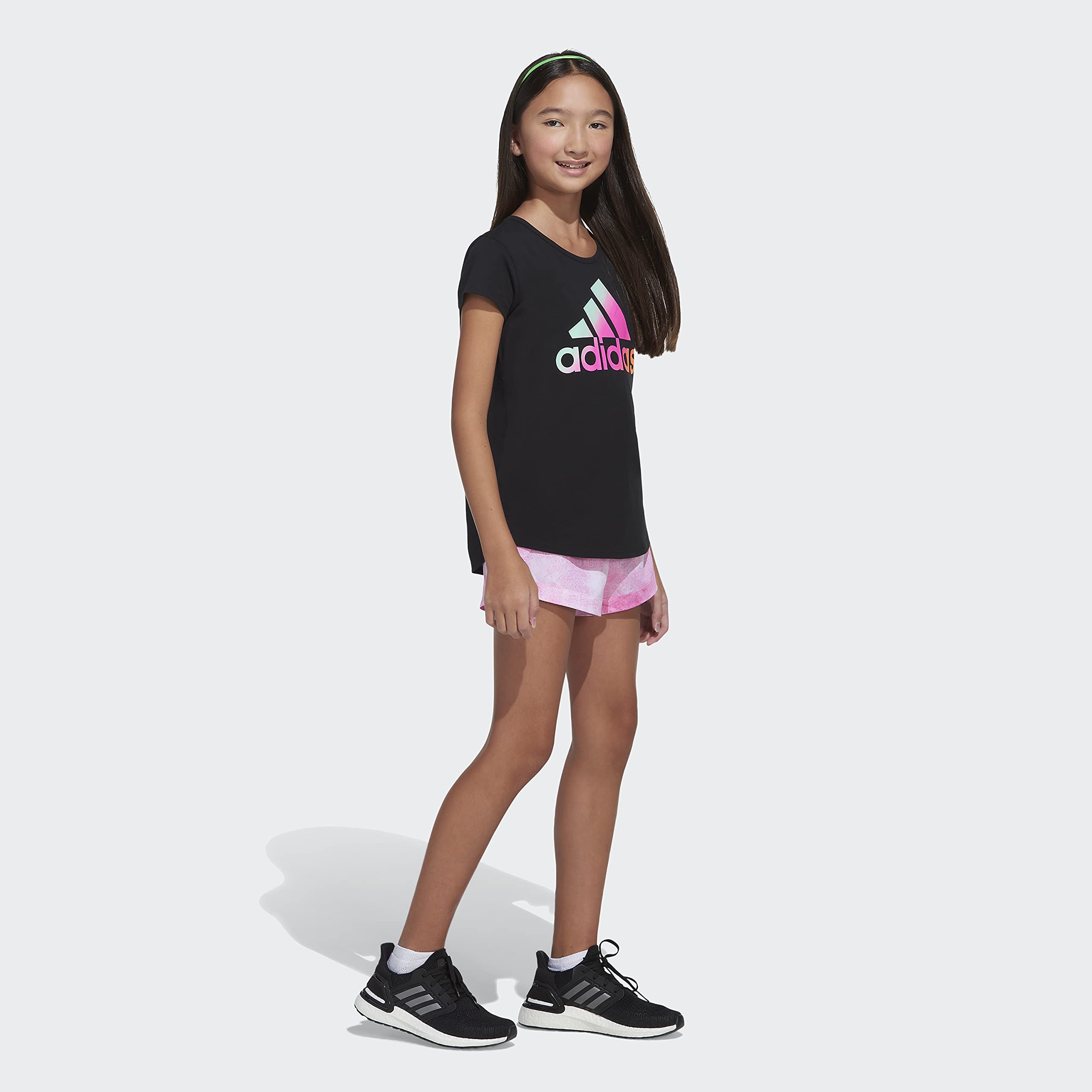 adidas Girls' Print Woven Short, Black, Medium