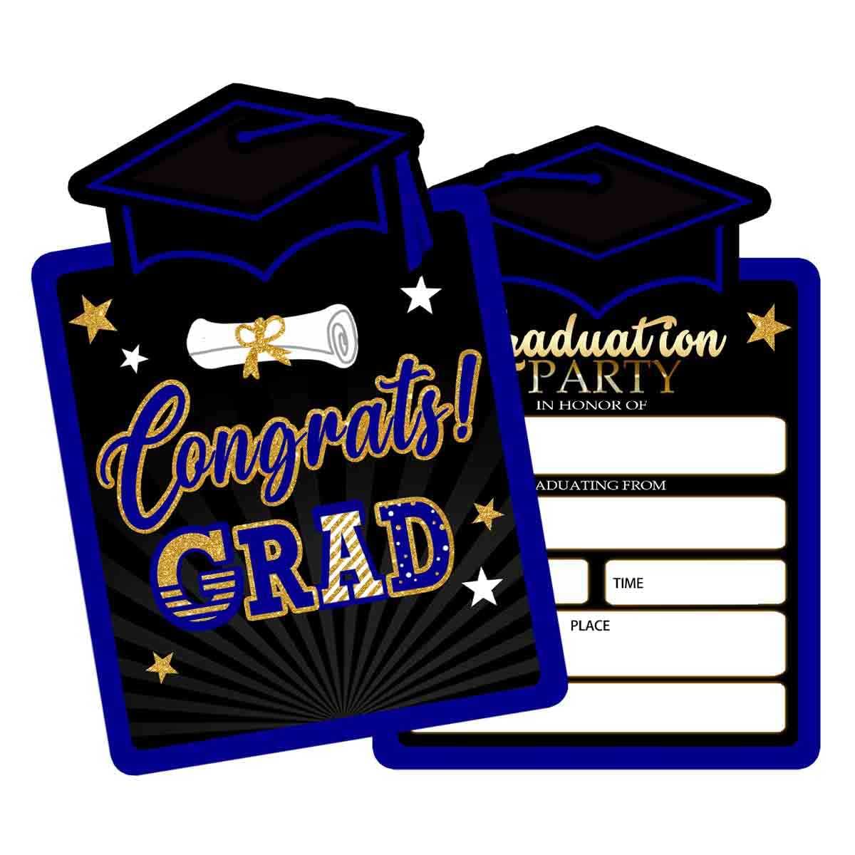 Photo 1 of 20 PIECES HLINCO Invitations for Graduation Party with Envelopes, 2023 College or High School Graduation Party Supplies (20 Invitations + Envelopes)-Blue