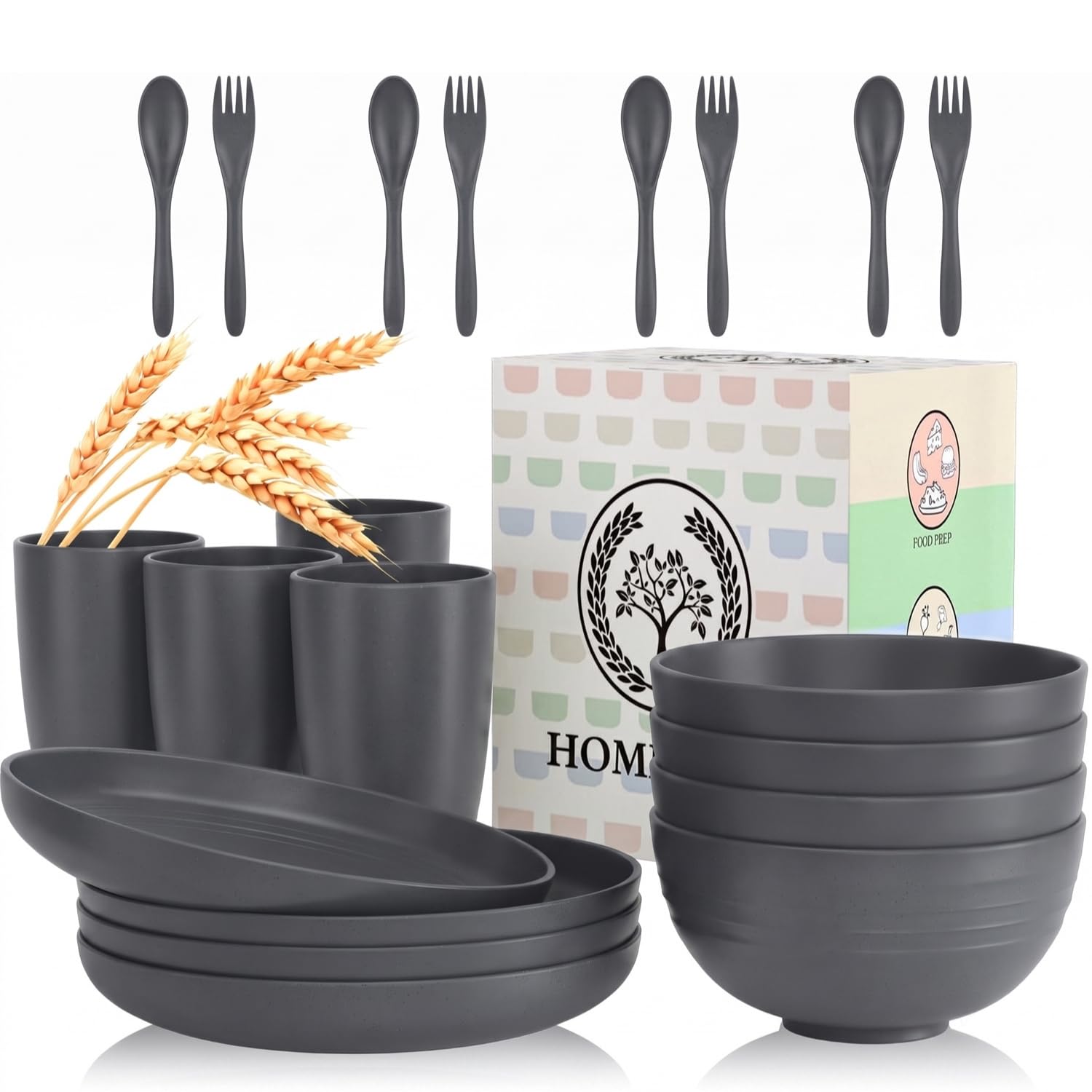 Homienly Wheat Straw Dinnerware Set - 20 Pieces -17