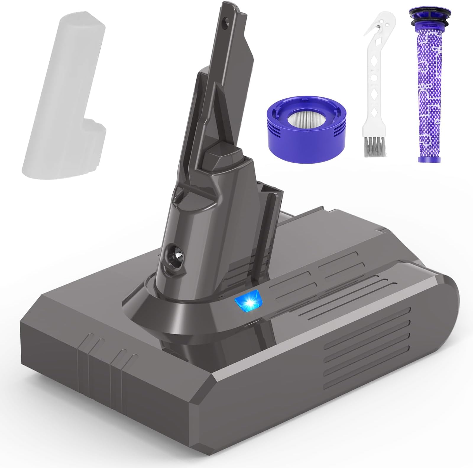 ASUNCELL V7 Replacement Battery 21.6V 4600mAh for Dyson V7 Motorhead, V7 Trigger, V7 animal, V7 Car+Boat, V7 absolute, V7 HEPA with 1 Brushed 1 Filter 1 Rear Filter Element