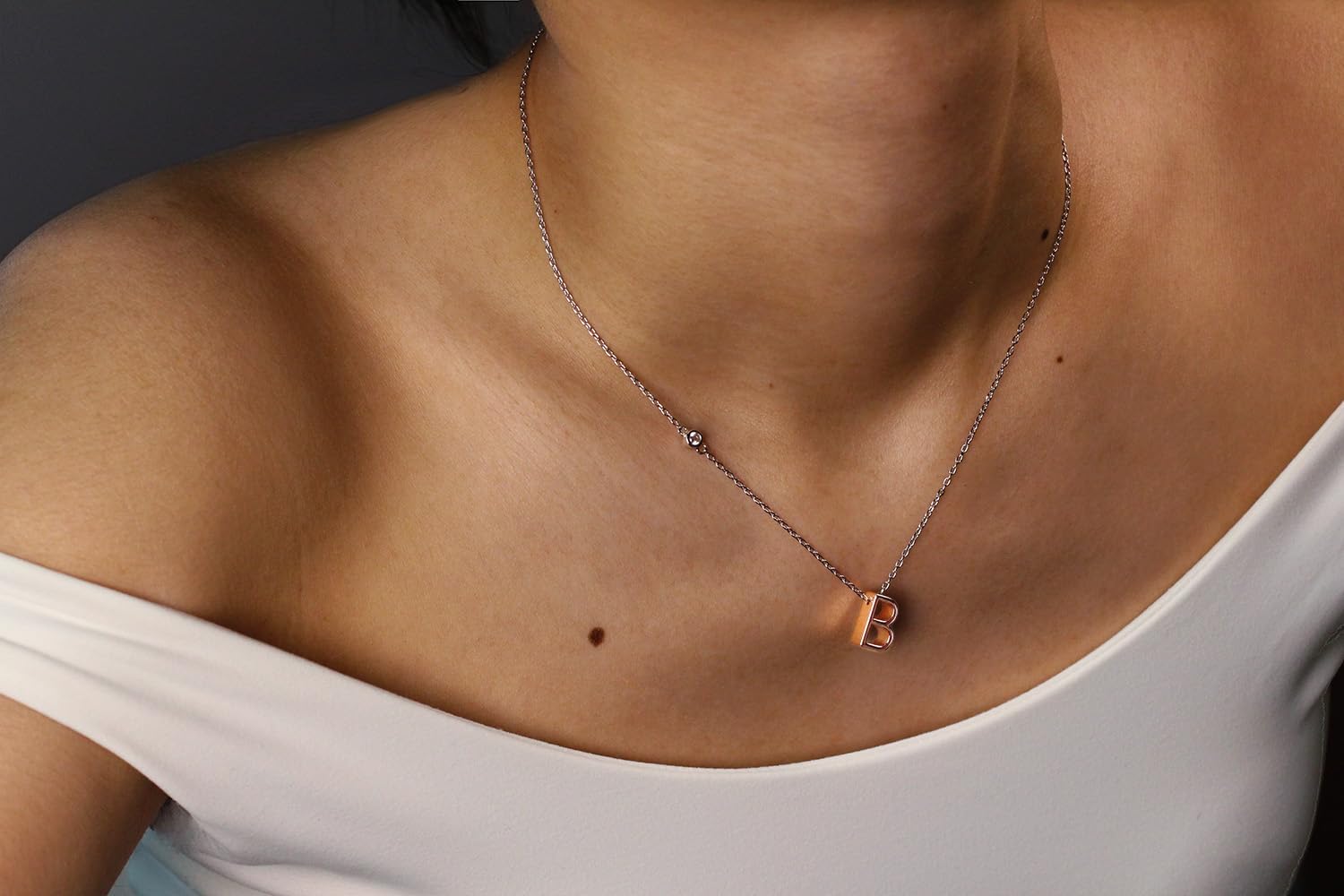 Valentine‘s Day Gift for Her - Personalized Initial Necklace with Elegant Two-Tone Design | 18K Rose Gold Plated Letter Pendant on a Shiny Silver-Tone Chain, Cubic Zirconia | Dainty Adjustable Jewelry - Image 3