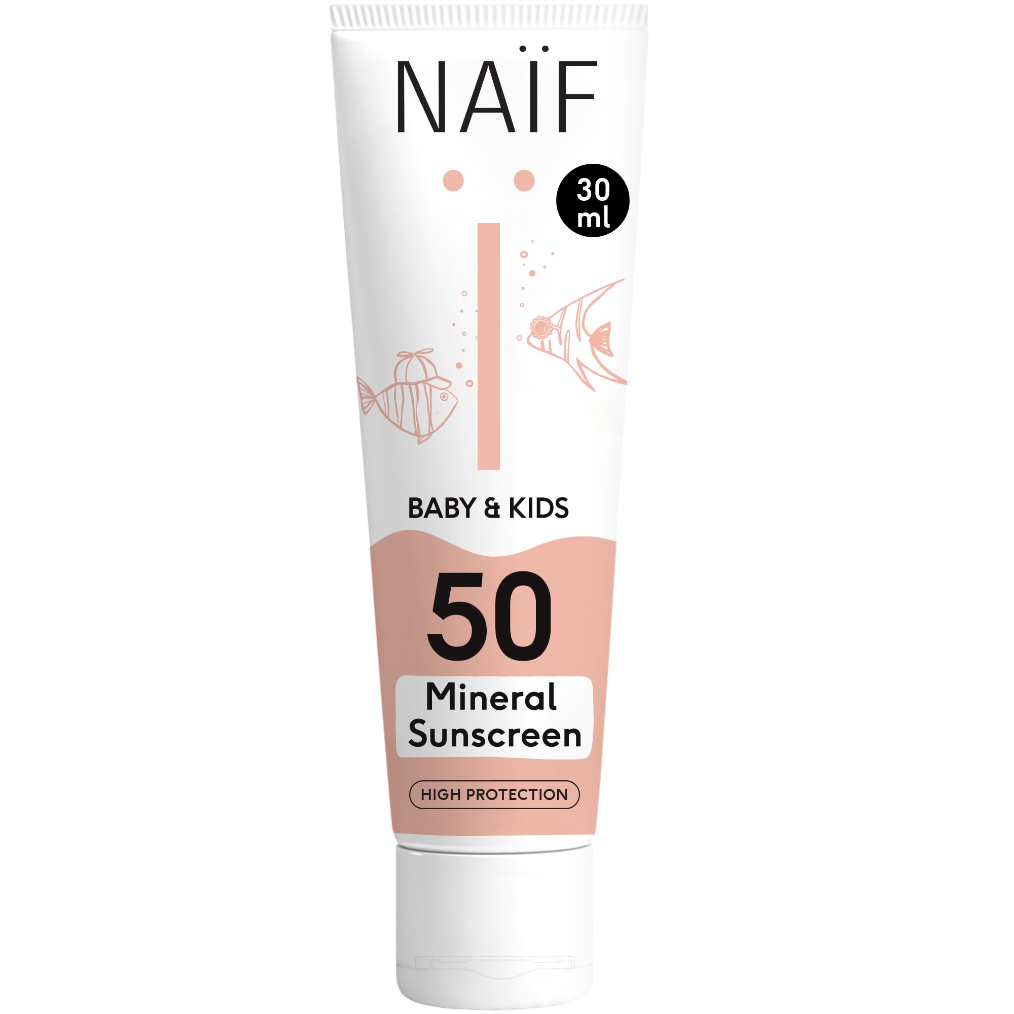 Naïf Crème Solaire Minérale Bébé & Enfant SPF 50 – Parfum doux, sans octocrylène, protection UVA/UVB, résistante à l’eau, testée dermatologiquement, sans microplastiques – 30 ml