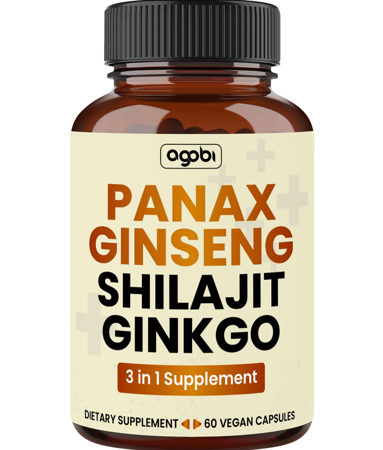 agobi Panax Ginseng Supplement with Shilajit & Ginkgo - 60 Vegan Capsules - Super Concentrated Formula for Energy Production, Brain Health, Focus & Concentration Support - Gluten-Free, Non-GMO