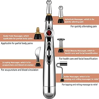 5-in-1 Massage Acupuncture Pen, Electronic Pain Relief Therapy, Meridian Energy Massager Pen Self Massage Tools Muscle Healing with Massaging Gel